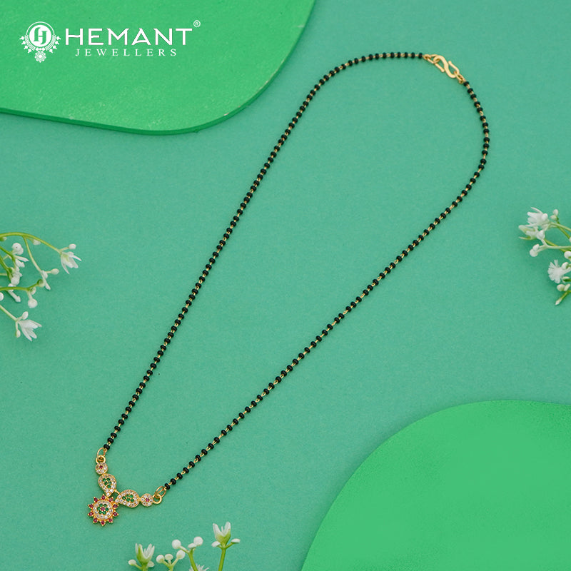 Floral Cluster 18" Mangalsutra with Green & Ruby Stones - 4885