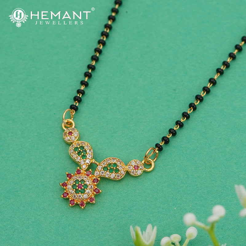 Floral Cluster 18" Mangalsutra with Green & Ruby Stones - 4885