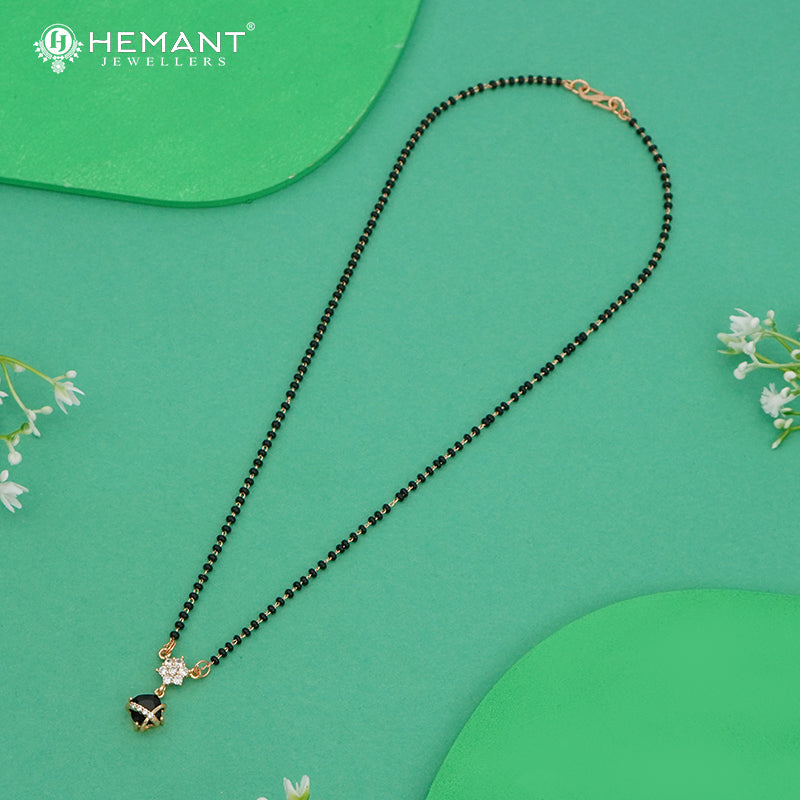 Black Stone Pendant 18" Mangalsutra with Solitaire Cluster - 4886