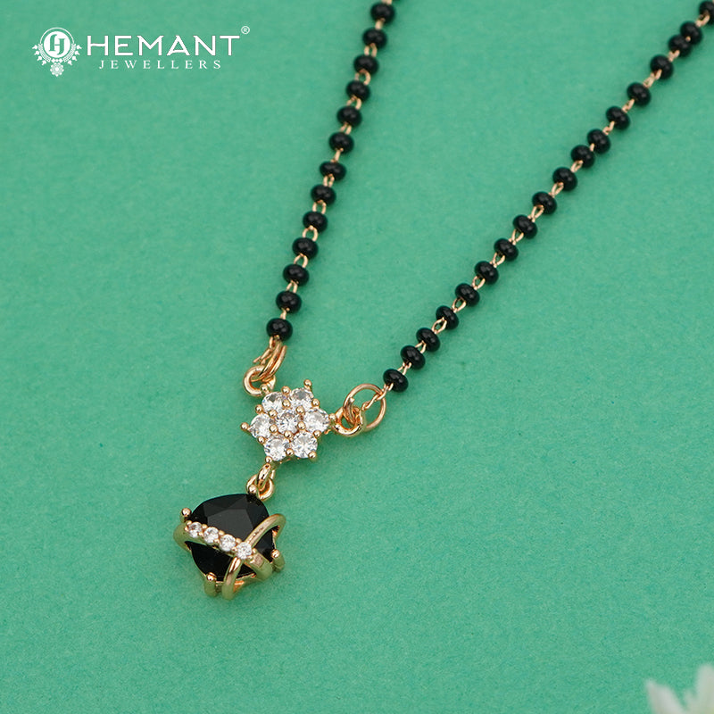 Black Stone Pendant 18" Mangalsutra with Solitaire Cluster - 4886
