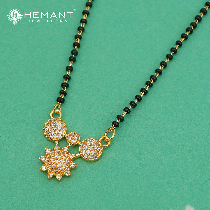 Elegant Stone-Studded Floral Round Pendant 18" Mangalsutra - 4887