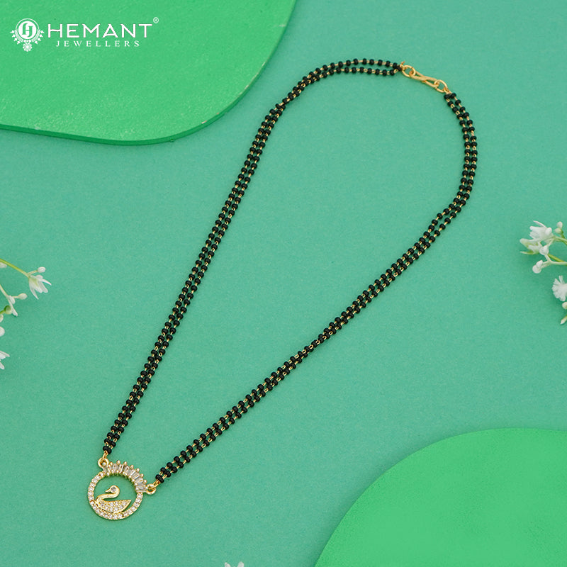 Double-Line Swan Pendant 18" Mangalsutra with Sparkling Stone Work - 4898