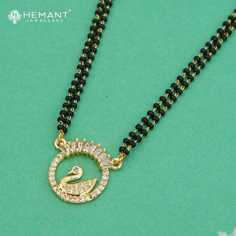 Double-Line Swan Pendant 18" Mangalsutra with Sparkling Stone Work - 4898