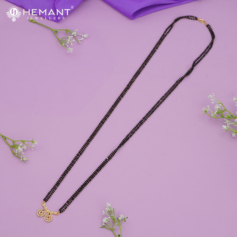 Elegant Two Layer Black Bead 36" Mangalsutra with Double Tear Drop Pendant - 4905