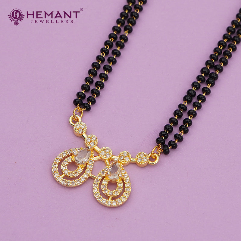 Elegant Two Layer Black Bead 36" Mangalsutra with Double Tear Drop Pendant - 4905