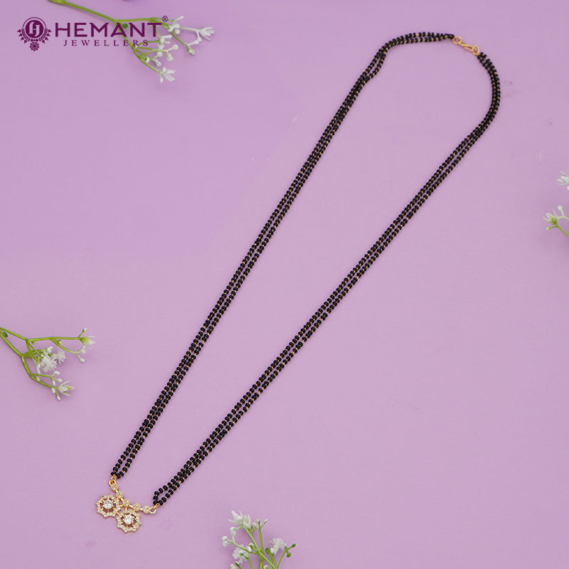 Elegant Two Layer Black Bead 30" Mangalsutra with Floral Diamond-Cut Pendant - 4906