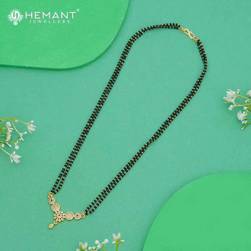 Double-Line Black Bead 18" Mangalsutra with Circular Floral Pendant - 4908