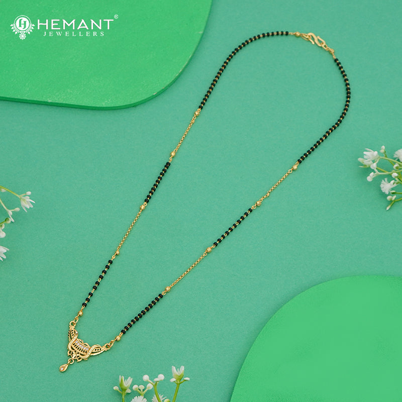 Elegant Two-Tone Black Bead 18" Mangalsutra with Artistic Pendant & Stone Detailing - 4910