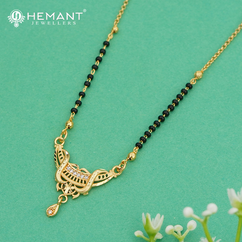 Elegant Two-Tone Black Bead 18" Mangalsutra with Artistic Pendant & Stone Detailing - 4910