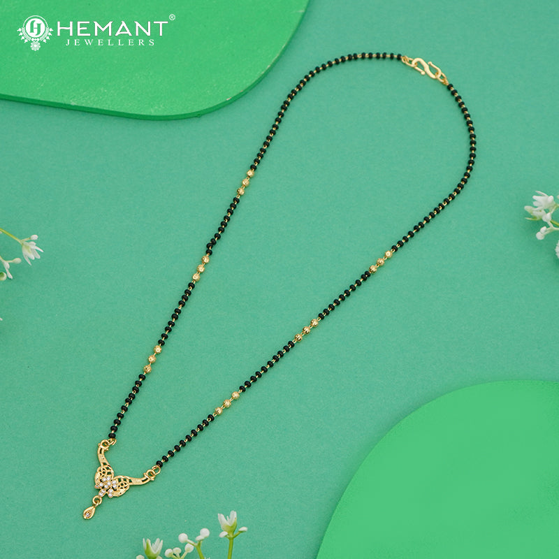 Elegant Two-Tone Black Bead 18" Mangalsutra with Artistic Pendant & Stone Detailing - 4911
