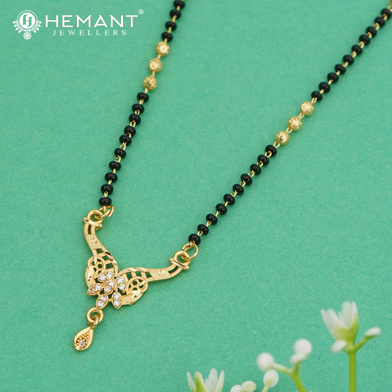 Elegant Two-Tone Black Bead 18" Mangalsutra with Artistic Pendant & Stone Detailing - 4911