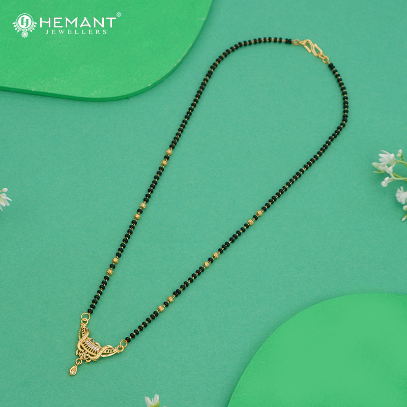 Elegant Two-Tone Black Bead 18" Mangalsutra with Artistic Pendant & Stone Detailing - 4913
