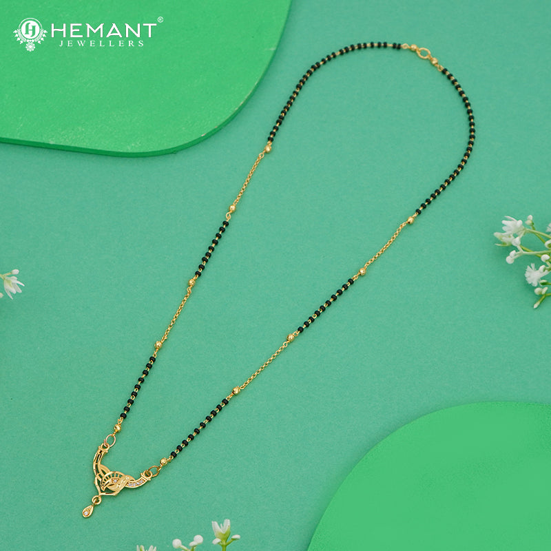 Elegant Two-Tone Black Bead 18" Mangalsutra with Artistic Pendant & Stone Detailing - 4915