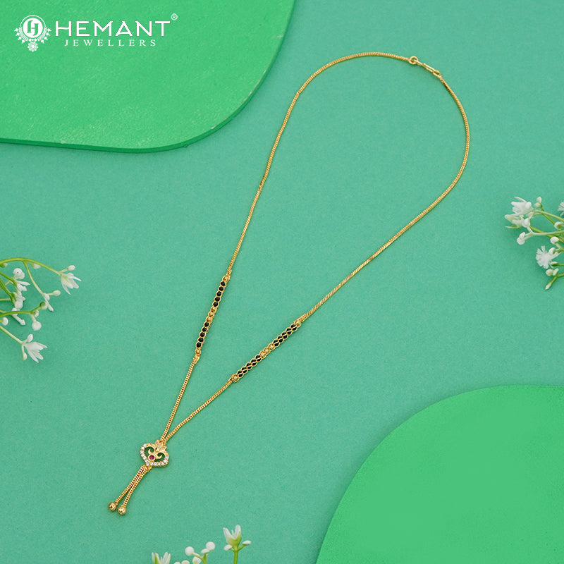 Delicate Heart Pendant Gold-Toned 18" Mangalsutra with Dual Chain Tassel - 4924