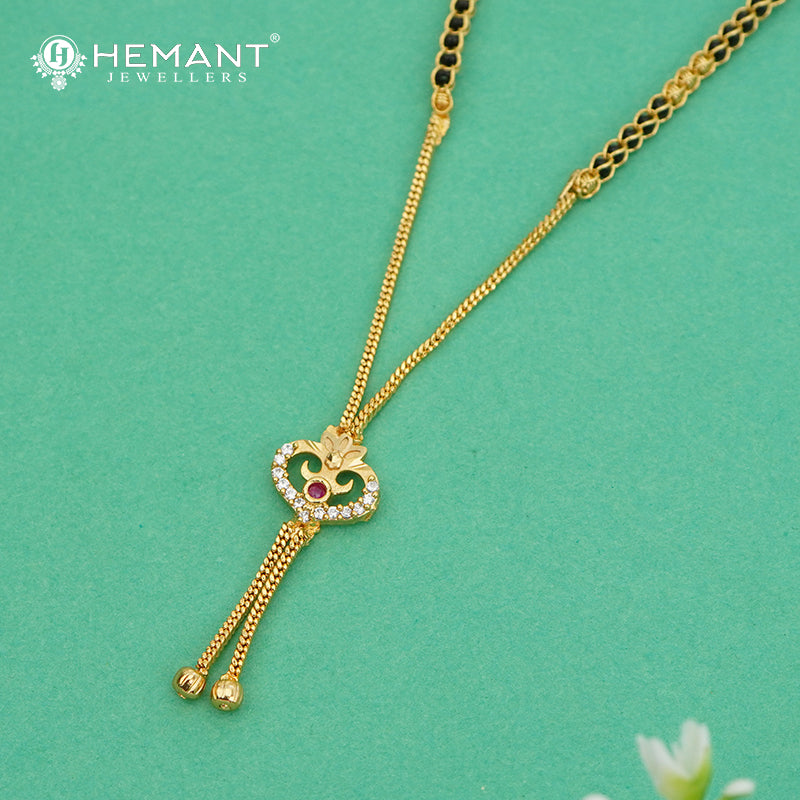 Delicate Heart Pendant Gold-Toned 18" Mangalsutra with Dual Chain Tassel - 4924