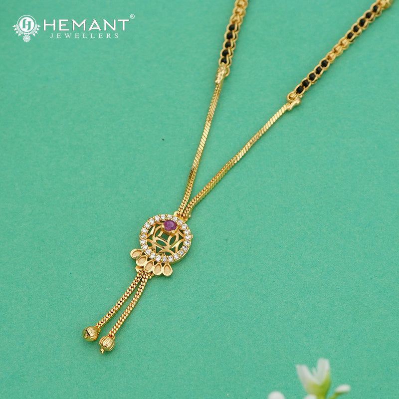 Designer 18" Mangalsutra with Circular Motif & Ruby Accent - 4927