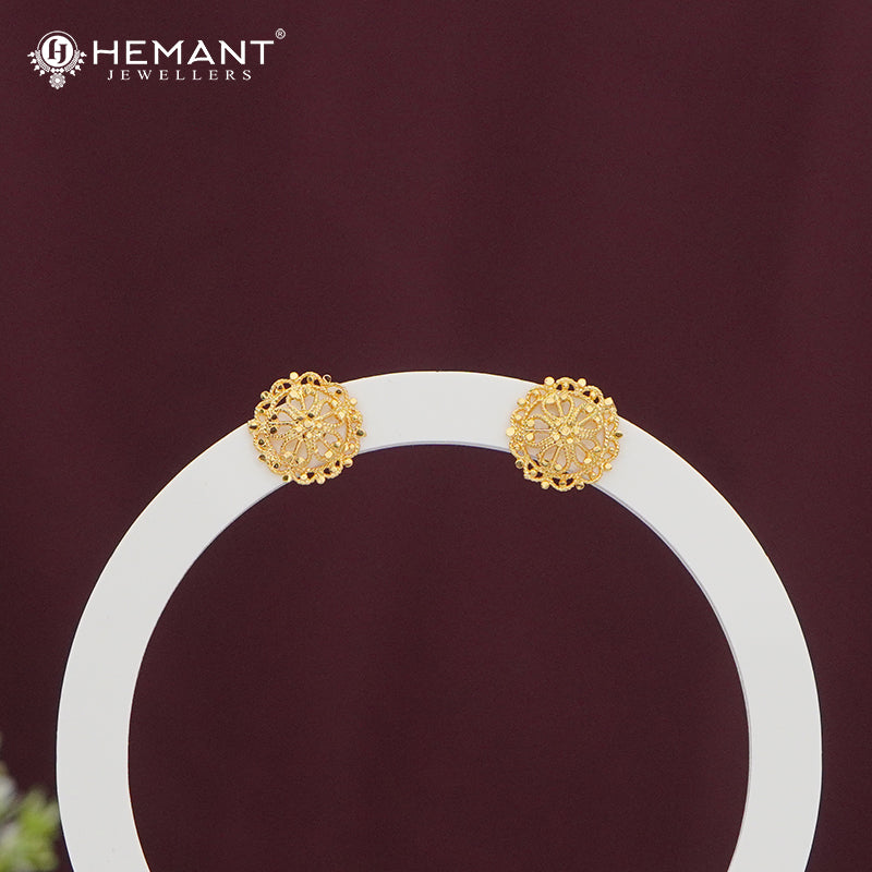 Gold-Finish Round Stud Earrings | Intricate Embossed Design - 4968
