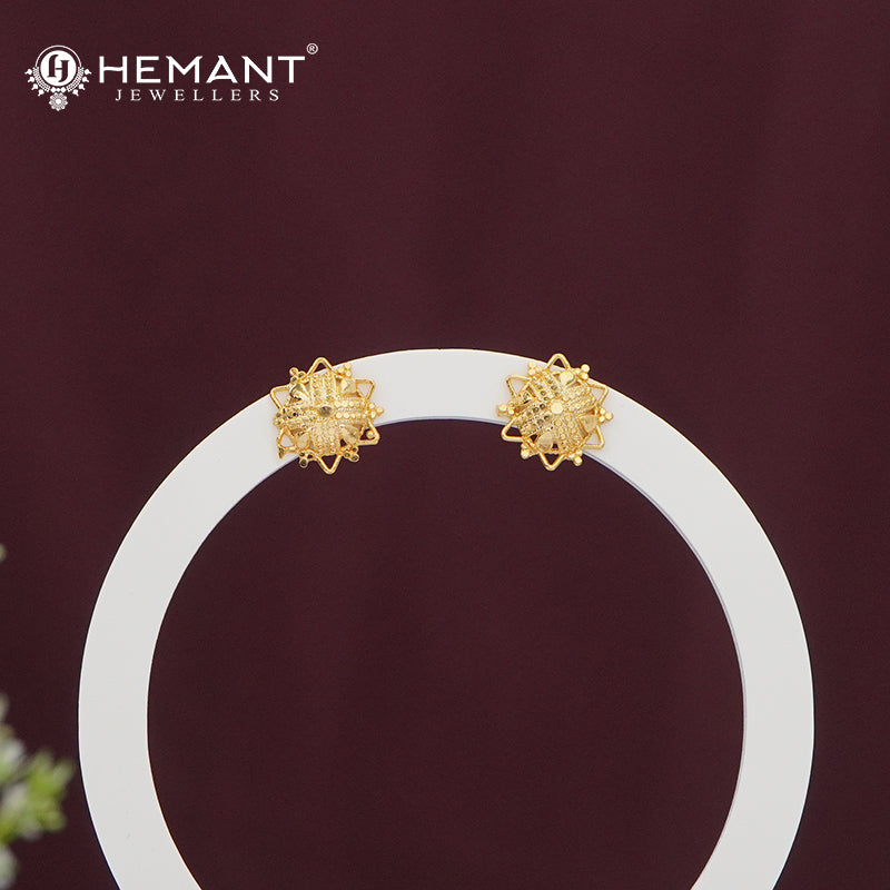 Gold-Finish Round Stud Earrings | Intricate Embossed Design - 4970