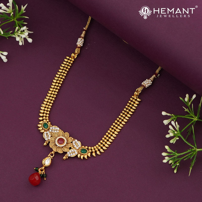 Traditional South Indian Necklace/Haram Set with Floral Pendant