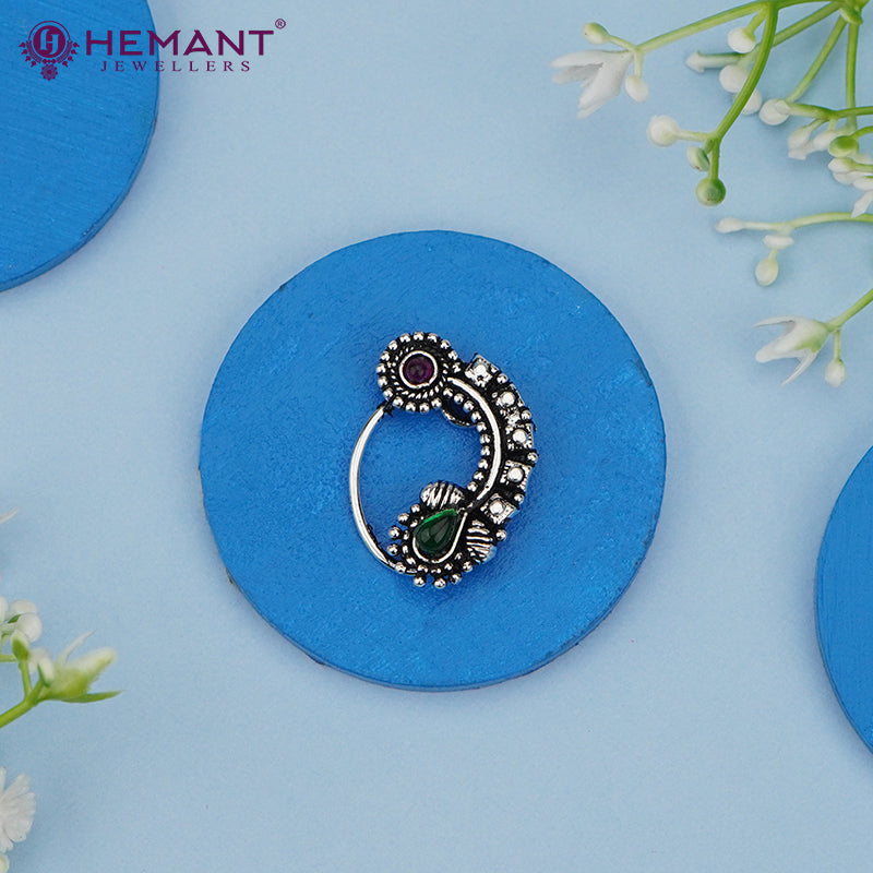 Traditional Oxidized Silver Plated Nath/Nose Pin (Pressing) 513