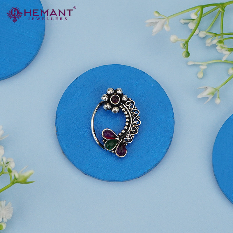 Traditional Oxidized Silver Plated Nath/Nose Pin (Pressing) 515