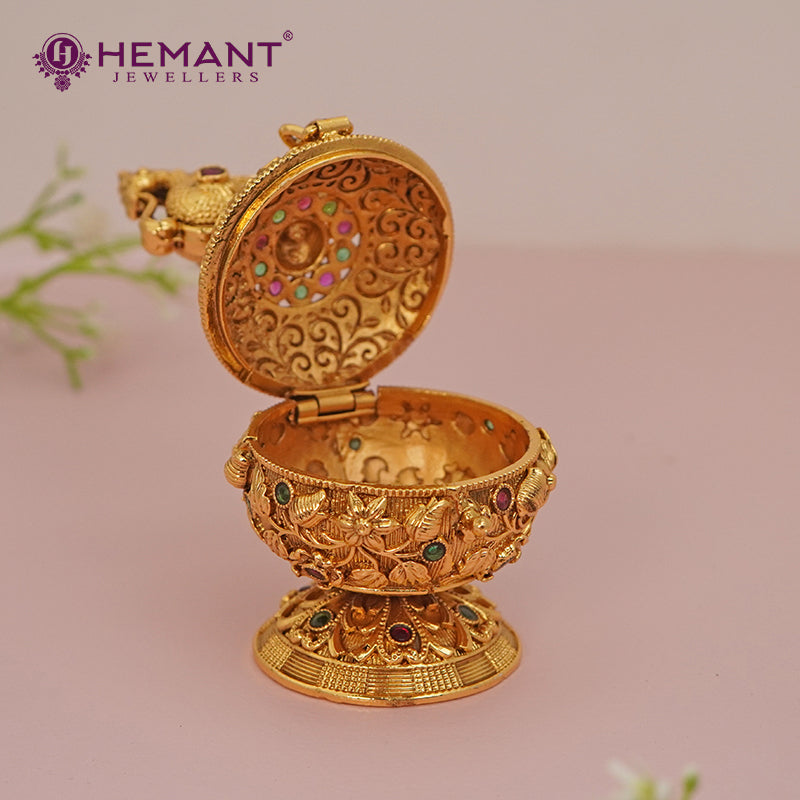 Antique Finish Decorative Kumkum / Sindoor Box - 5364