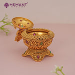 Antique Finish Decorative Kumkum / Sindoor Box with Goddess Lakshmi Figurine