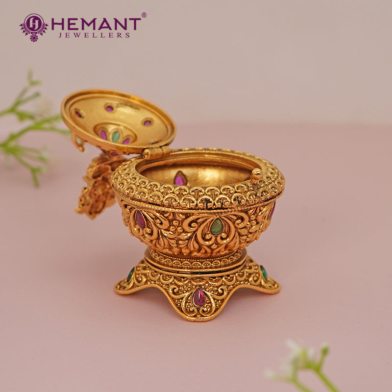 Antique Finish Decorative Kumkum / Sindoor Box with Goddess Lakshmi Figurine