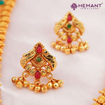 Antique Finish Saaj Jav Geru 5 Panadi 29 Pan Peacock Stone Pendant(with earrings)