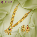 Chex Mani 3 Line Mala with beautiful Peacock/Mor Shaped pendant (with earring)