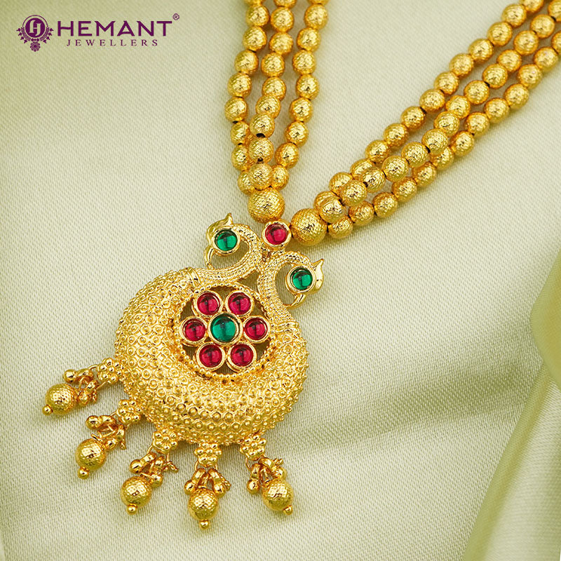 Chex Mani 3 Line Mala with beautiful Peacock/Mor Shaped pendant (with earring)