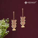Elegant Layered Crescent Kan Earrings with Pearl and Ruby Accents