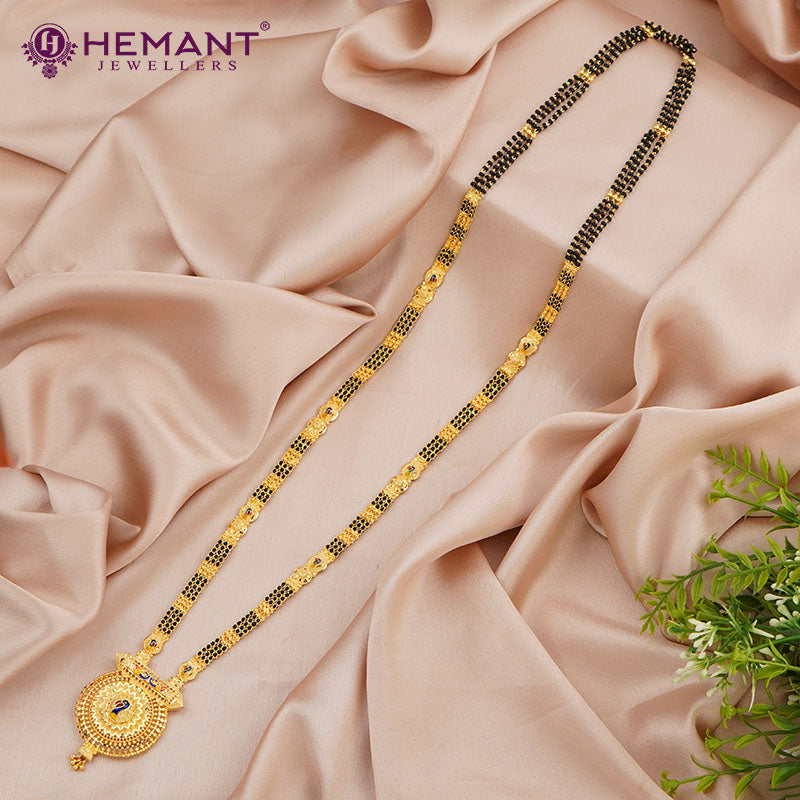 Forming Gold 32" Mangalsutra with Floral & Peacock Pendant with a tint of Meena Work A