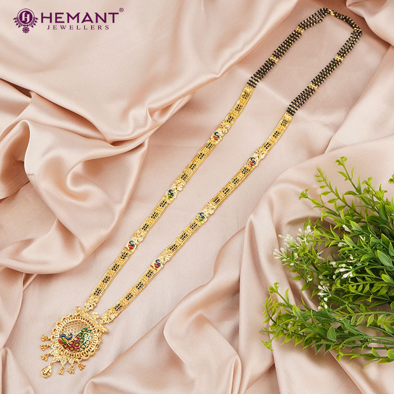 Forming Gold 32" Mangalsutra with Peacock Pendant with a tint of Meena Work (A)