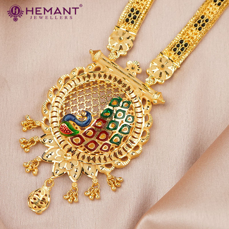 Forming Gold 32" Mangalsutra with Peacock Pendant with a tint of Meena Work (A)