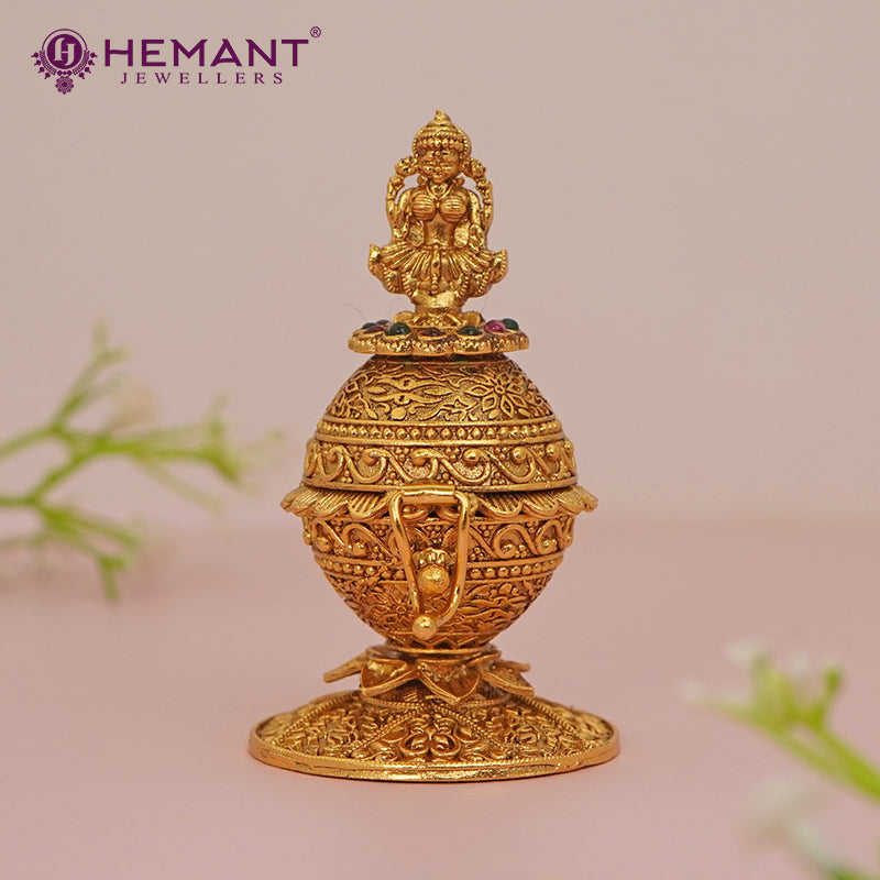 Intricately Designed Gold Plated Deity Ornamental Box (Kumkum/Sindoor Holder)