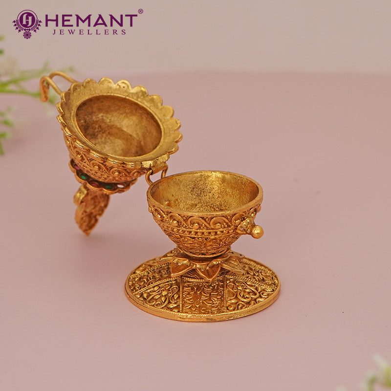 Intricately Designed Gold Plated Deity Ornamental Box (Kumkum/Sindoor Holder)