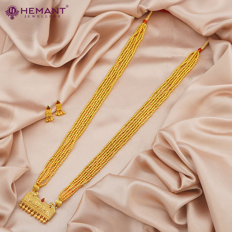 Kolhapuri Jondhale Pot KirthiMukh Pendant Thushi Long | जोंधळे पोत ठुसी (with earrings)