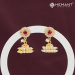 Round Red Stone and Pearl Jhumka Earrings