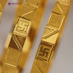 Traditional Forming Gold Patli and Bilwar Bangle Set with Pankha and Swastik Design - Perfect for Everyday Wear (पाटली आणि बिलवार बँगल्स सेट)