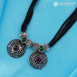 Traditional Maharashtrian Kolhapuri Mangalsutra Long 2 Wati Silver (Oxidized) with earrings