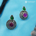 Traditional Maharashtrian Kolhapuri Mangalsutra Long 2 Wati Silver (Oxidized) with earrings