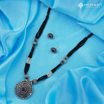 Traditional Maharashtrian Kolhapuri Mangalsutra Rava Peacock Silver (Oxidized) with earrings 