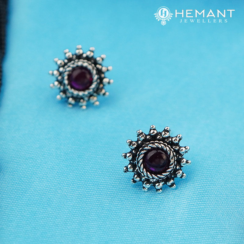 Traditional Maharashtrian Kolhapuri Mangalsutra Rava Peacock Silver (Oxidized) with earrings 
