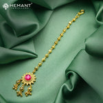 Traditional Maharashtrian Kolhapuri Micro Gold Plated Bindi Flower 3 Ghas (Maang Tikka)