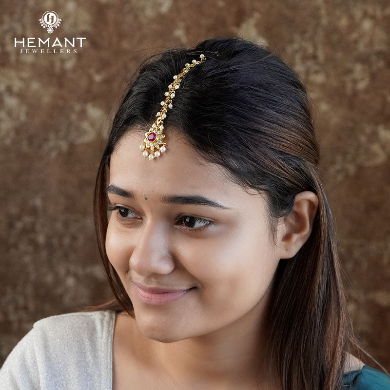 Traditional Maharashtrian Kolhapuri Micro Gold Plated Bindi Round (Maang Tikka)