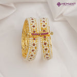 Traditional Maharashtrian Kolhapuri Micro Gold Plated Double Damini Moti Bangles