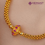 Traditional Maharashtrian Kolhapuri Micro Gold Plated Thushi 0 No. Antique Stone Ball