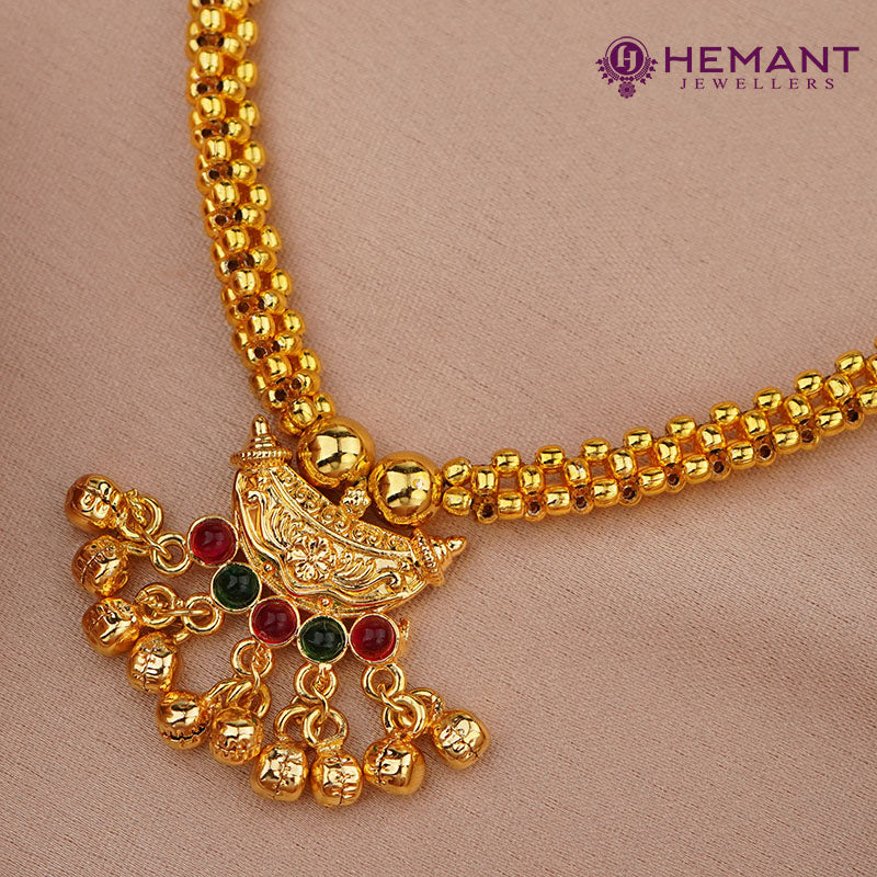 Traditional Maharashtrian Kolhapuri Micro Gold Plated Thushi 0 No. Boat