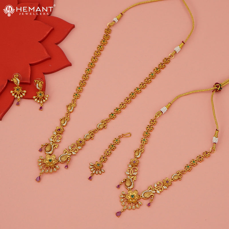 Antique Bridal Combo Necklace Set with Earrings and Maang Tikka - 5404